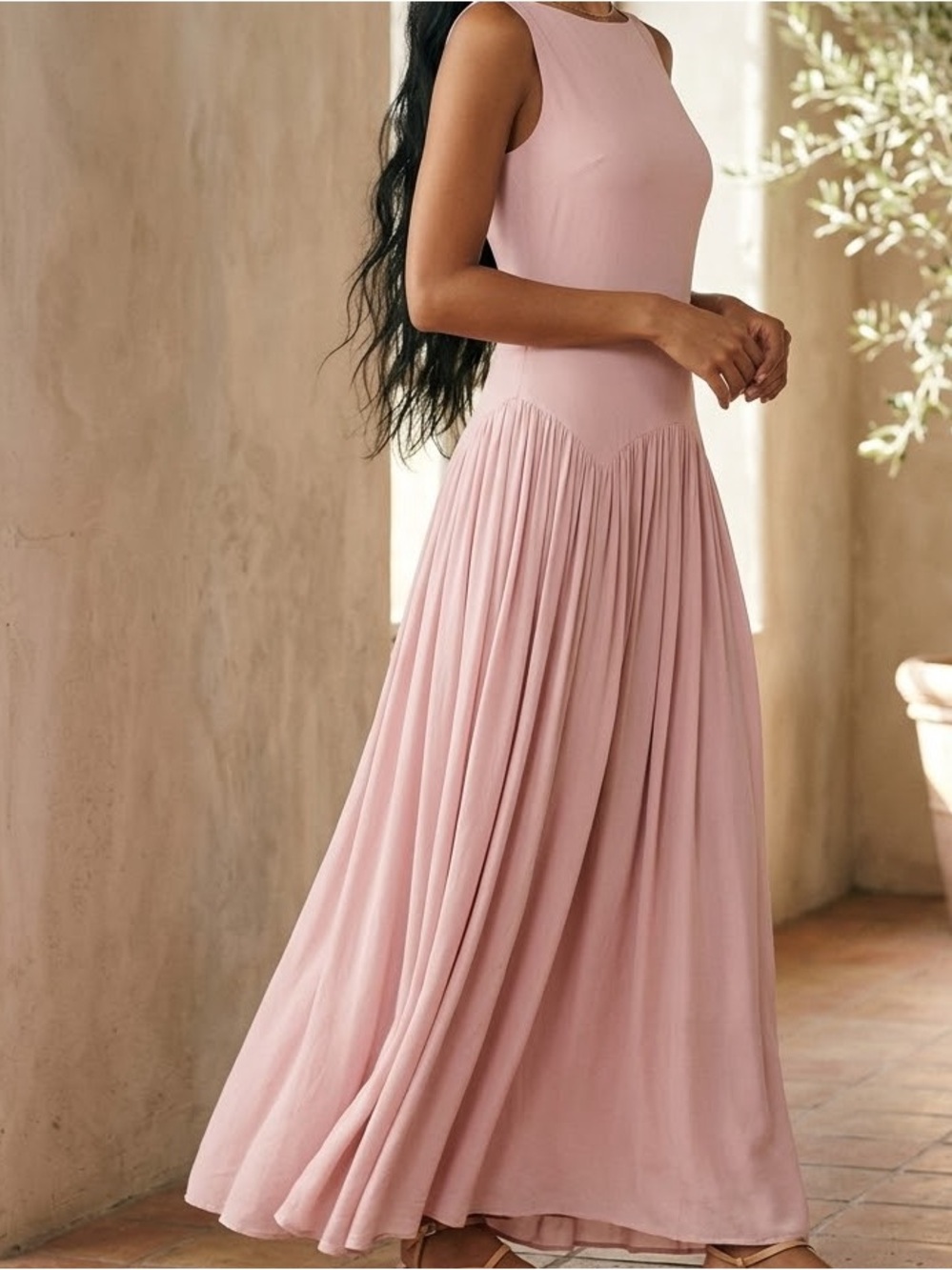 Reformation Camella Georgette Maxi Dress Pink Drop Waist US 12
